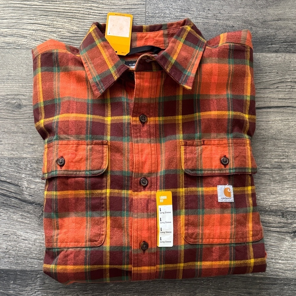 NWT Carhartt Loose Fit Heavyweight Flannel Long Sleeve Plaid Shirt Size Large